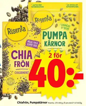 ICA Supermarket Risenta Chiafrön, Pumpakärnor 170-300g erbjuda