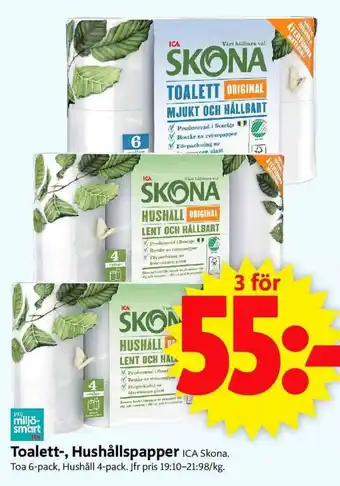 ICA Supermarket ICA Skona Toalett, Hushållspapper erbjuda