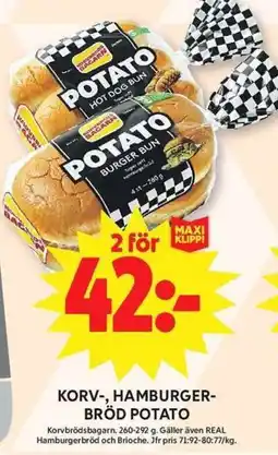 ICA Maxi BRÖDSBBAGARN Korv-, hamburger- bröd potato erbjuda