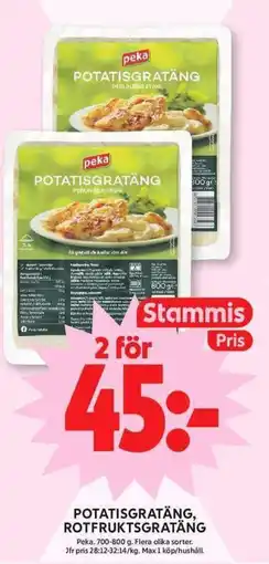 ICA Maxi PEKA Potatisgratäng, rotfruktsgratäng erbjuda