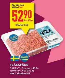 Willys FLÄSKFÄRS, Medlemspris erbjuda