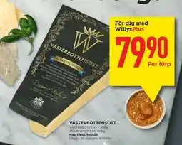 Willys VÄSTERBOTTENSOST, Medlemspris erbjuda