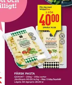 Willys FÄRSK PASTA, Medlemspris erbjuda