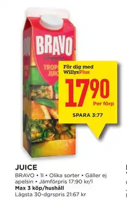 Willys JUICE, Medlemspris erbjuda