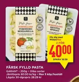 Willys Hemma FÄRSK FYLLD PASTA, Medlemspris erbjuda