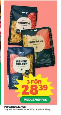 Coop Daglivs Pasta korta former, Medlemspris erbjuda