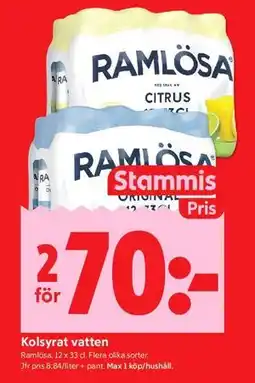 ICA Kvantum Ramlösa Kolsyrat vatten, Medlemspris erbjuda