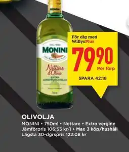 Willys Olivolja Monini erbjuda