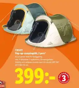 Lidl CRIVIT Pop-up-campingtält, 2 pers erbjuda