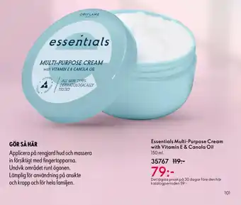 Oriflame Essentials Multi-Purpose Cream with Vitamin E & Canola Oil erbjuda