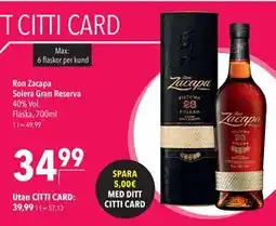 Citti Ron Zacapa Solera Gran Reserva, EUR 39.99, Medlemspris erbjuda