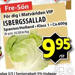 Matvärlden Tensta ISBERGSSALLAD erbjuda