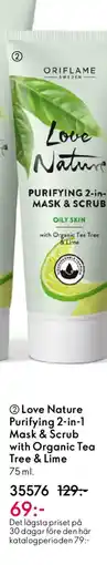 Oriflame LOVE NATURE Purifying 2-in-1 Mask & Scrub with Organic Tea Tree & Lime erbjuda