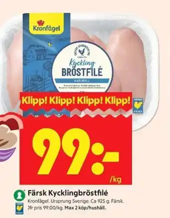 ICA Kvantum Kronfågel Färsk Kycklingbröstfilé erbjuda