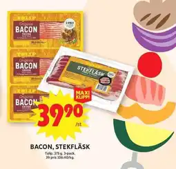 ICA Maxi TULIP Bacon, stekfläsk erbjuda