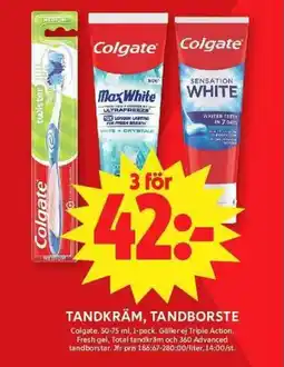 ICA Maxi COLGATE Tandkräm, tandborste erbjuda