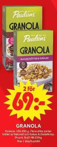 ICA Maxi PAULUNS Granola erbjuda