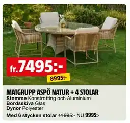 Bauhaus MATGRUPP ASPÖ NATUR + 4 STOLAR erbjuda