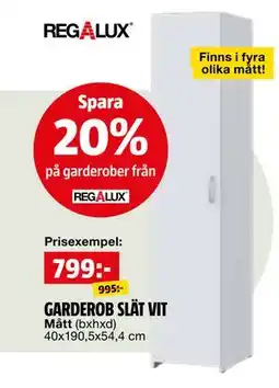 Bauhaus Spara 20% på garderober från REGALUX erbjuda