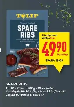 Willys SPARERIBS, Medlemspris erbjuda