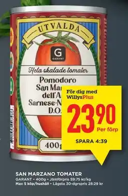 Willys SAN MARZANO TOMATER, Medlemspris erbjuda