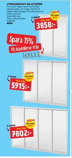 Jem&Fix UTERUMSPARTI SKJUTDÖRR erbjuda