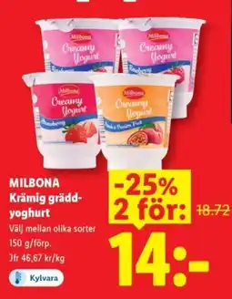 Lidl MILBONA Krämig grädd- yoghurt erbjuda