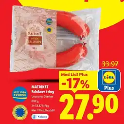 Lidl MATRIKET Falukorv i ring erbjuda