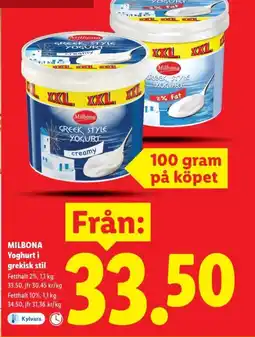 Lidl MILBONA Yoghurt i grekisk stil erbjuda
