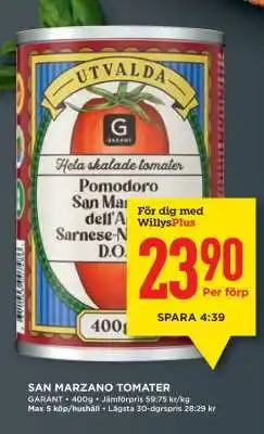 Willys SAN MARZANO TOMATER erbjuda