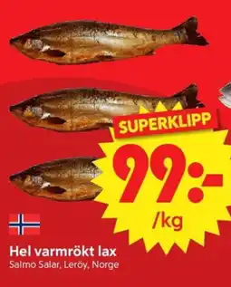 Nya Pulsen Hel varmrökt lax erbjuda