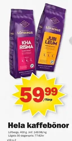 Pekås Löfbergs Hela kaffebönor erbjuda