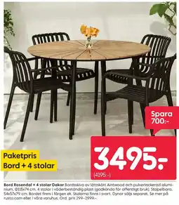 Rusta Bord Rosendal + 4 stolar Dakar erbjuda
