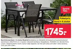 Rusta Bord Amsterdam + 4 stolar Madrid erbjuda