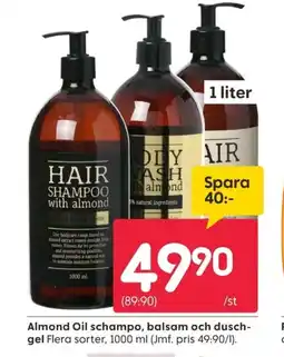 Rusta Almond Oil schampo, balsam och dusch- gel erbjuda