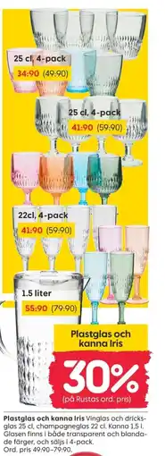 Rusta Plastglas och kanna Iris erbjuda