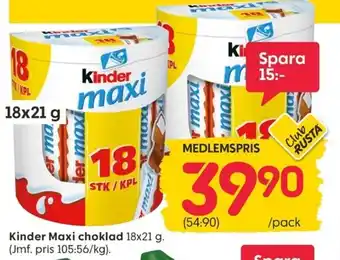 Rusta Kinder Maxi choklad erbjuda