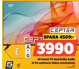 Power Cepter 4k smart tv med dolby audio ai pq optimerar bilden automatiskt erbjuda