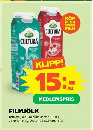 FILMJÖLK, Medlemspris