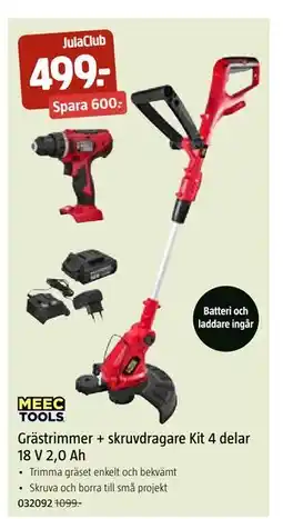 Jula Grästrimmer + skruvdragare Kit 4 delar 18 V 2,0 Ah, Medlemspris erbjuda