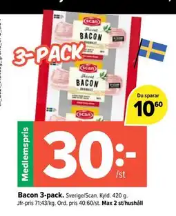 Coop Extra Bacon 3-pack, Medlemspris erbjuda