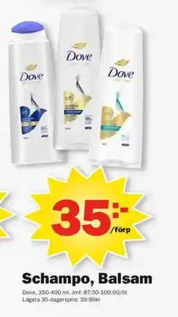 Pekås DOVE Schampo, balsam erbjuda