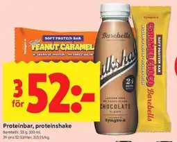 ICA Kvantum Barebells Proteinbar, proteinshake erbjuda