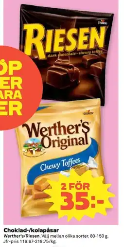 Coop Werther's/Riesen Choklad-/kolapåsar erbjuda
