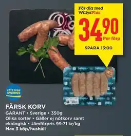 Willys FÄRSK KORV, Medlemspris erbjuda