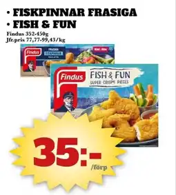 Bonum Matmarknad Findus Fiskpinnar frasiga • Fish & fun erbjuda