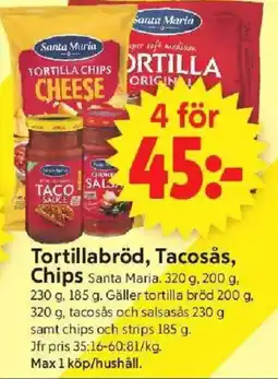 ICA Supermarket SANTA MARIA Tortillabröd, Tacosås, Chips erbjuda