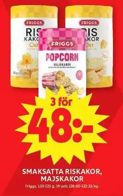 ICA Maxi FRIGGS Smaksatta riskakor, majskakor erbjuda