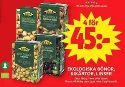 ICA Maxi ZETA Ekologiska bönor, kikärtor, linser erbjuda