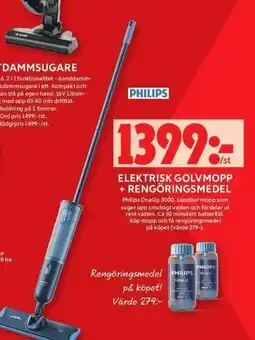 ICA Maxi PHILIPS Elektrisk golvmopp + rengöringsmedel erbjuda